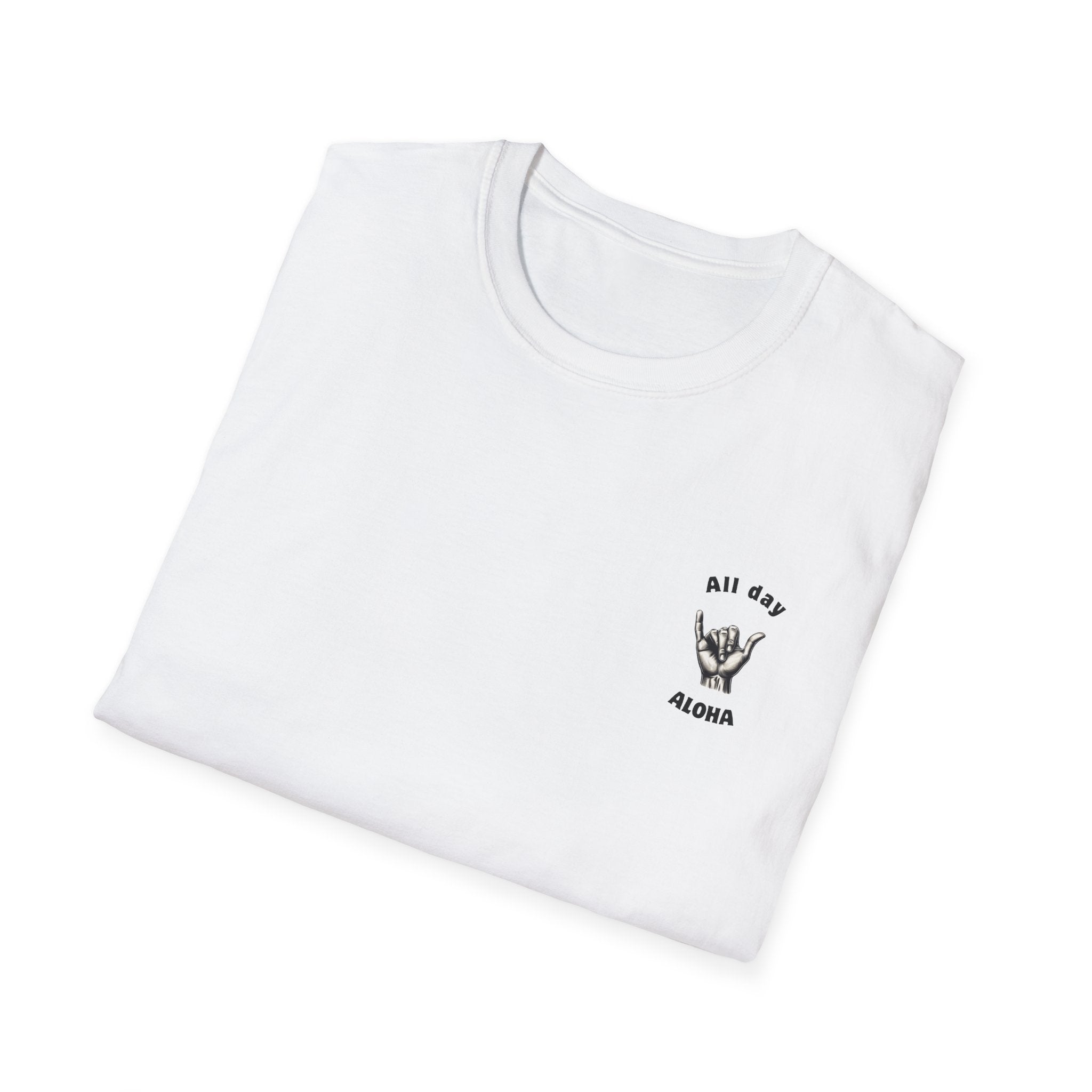 Unisex Softstyle T-Shirt, All Day Aloha Tee, Relaxed Casual Wear, Gift for Beach Lovers, Summer Vibes T-Shirt, Surfing Enthusiast Apparel