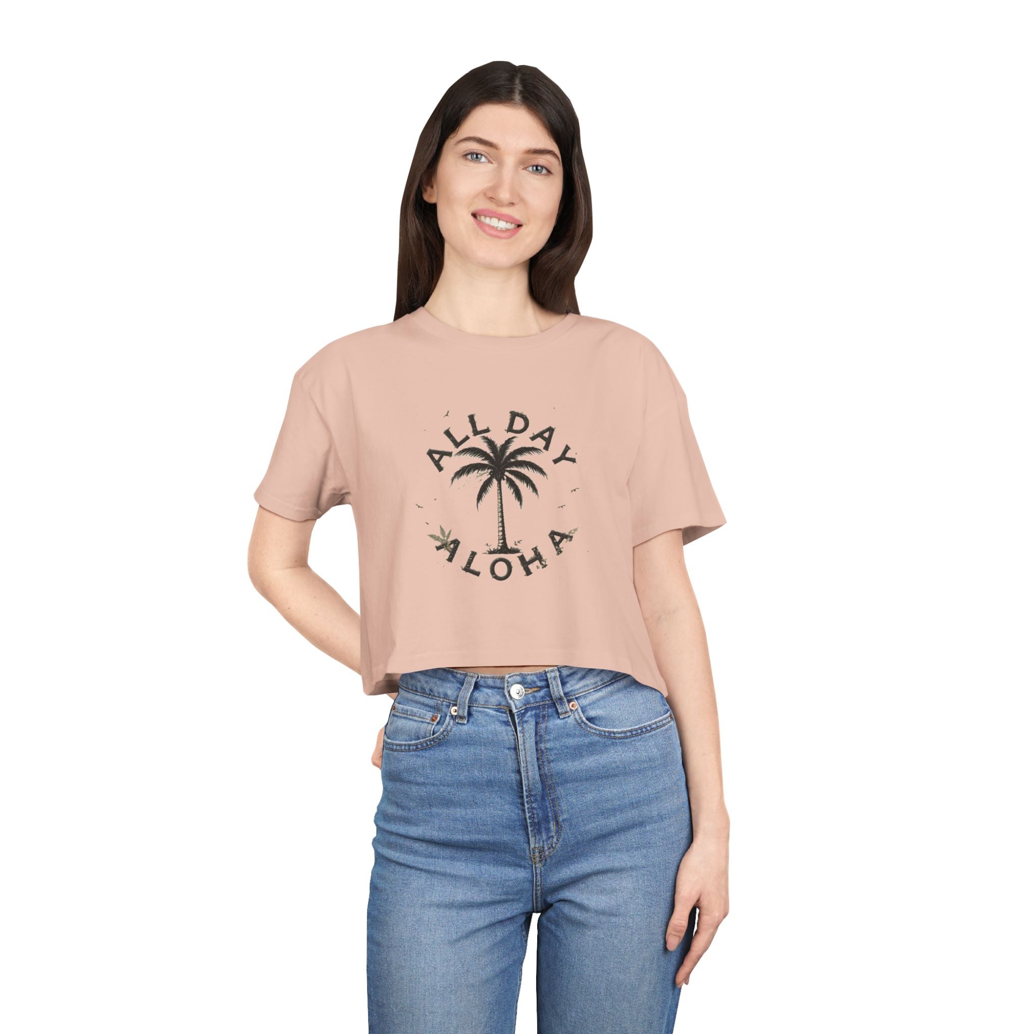 Aloha Vibes Women's Crop Tee, Tropical Summer Shirt, Beachwear, Vacation Top, Casual Daily Style, Cute Gift for Her