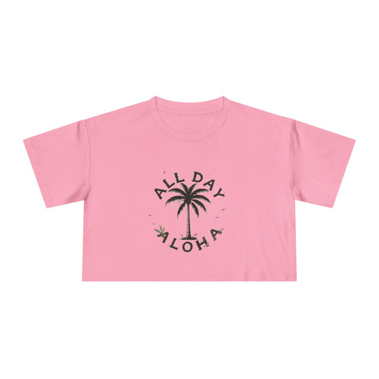 Aloha Vibes Women's Crop Tee, Tropical Summer Shirt, Beachwear, Vacation Top, Casual Daily Style, Cute Gift for Her
