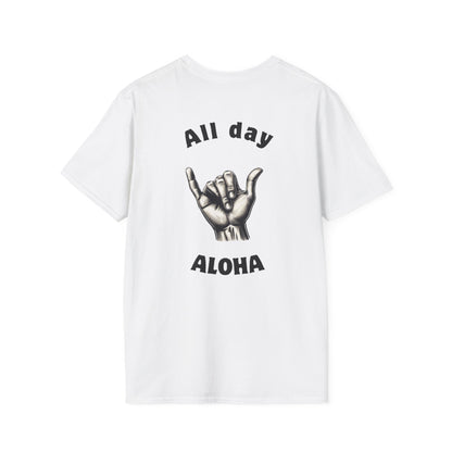 Unisex Softstyle T-Shirt, All Day Aloha Tee, Relaxed Casual Wear, Gift for Beach Lovers, Summer Vibes T-Shirt, Surfing Enthusiast Apparel