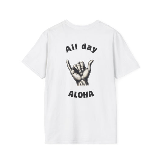 Unisex Softstyle T-Shirt, All Day Aloha Tee, Relaxed Casual Wear, Gift for Beach Lovers, Summer Vibes T-Shirt, Surfing Enthusiast Apparel