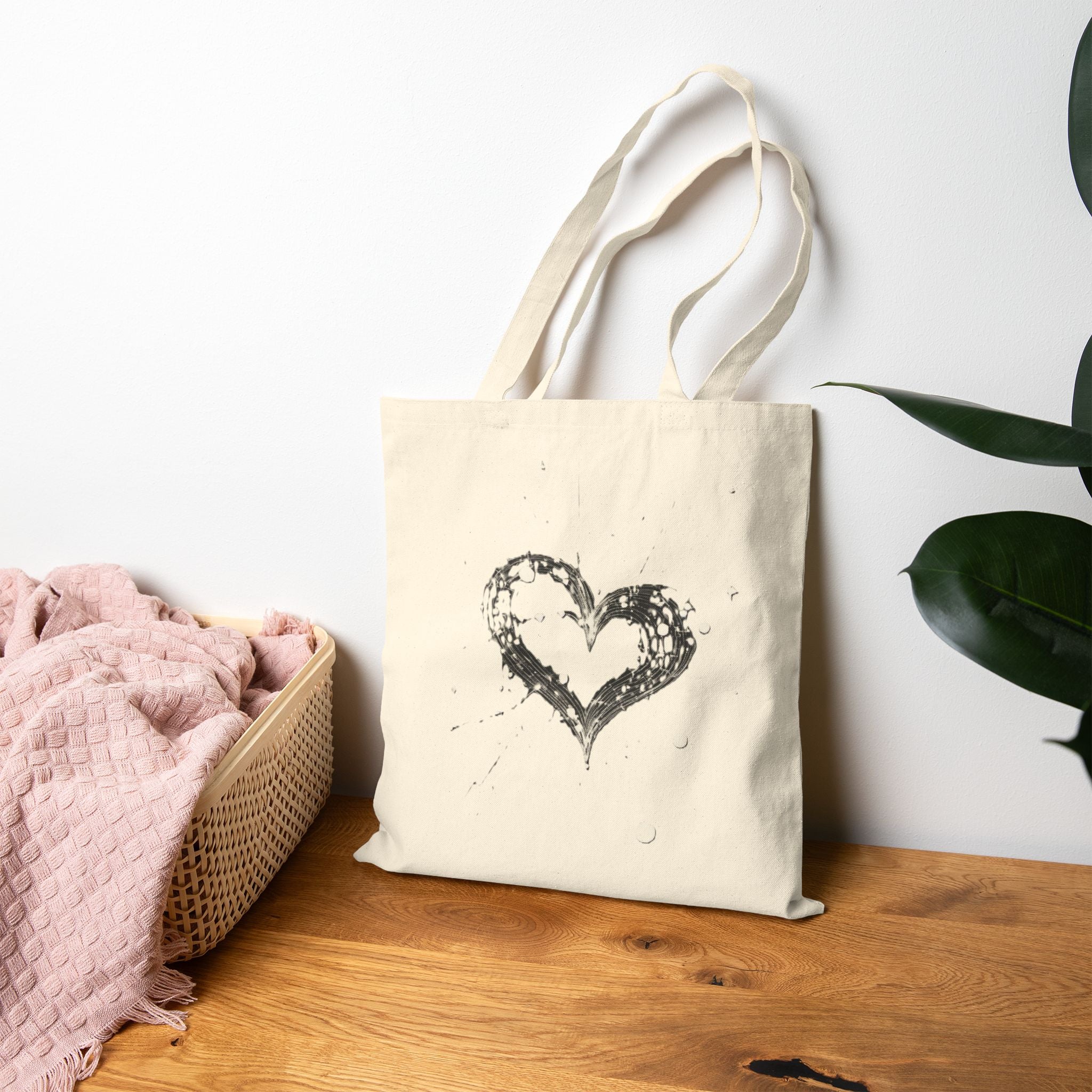 Heart Splash Cotton Canvas Tote Bag, Eco-Friendly Grocery Bag, Beach Tote, Love Gift, Everyday Carryall