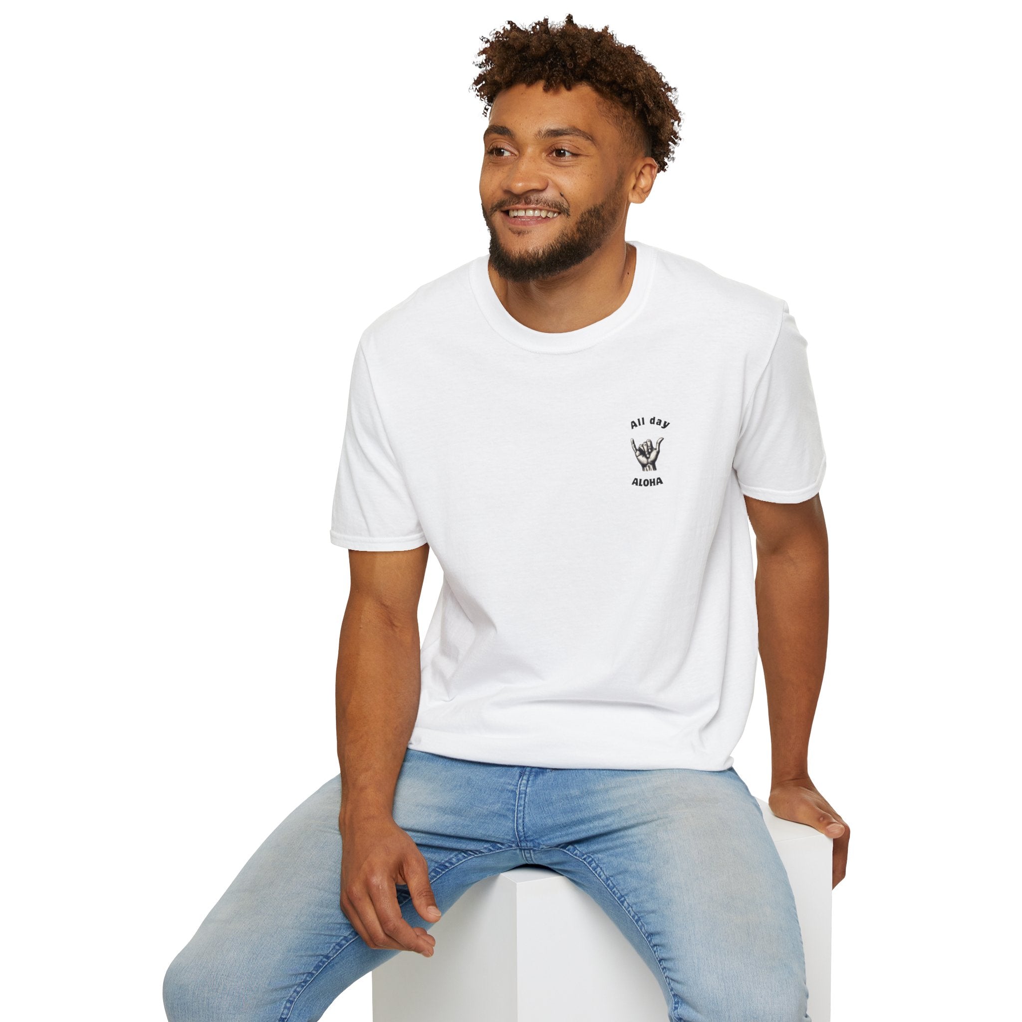 Unisex Softstyle T-Shirt, All Day Aloha Tee, Relaxed Casual Wear, Gift for Beach Lovers, Summer Vibes T-Shirt, Surfing Enthusiast Apparel