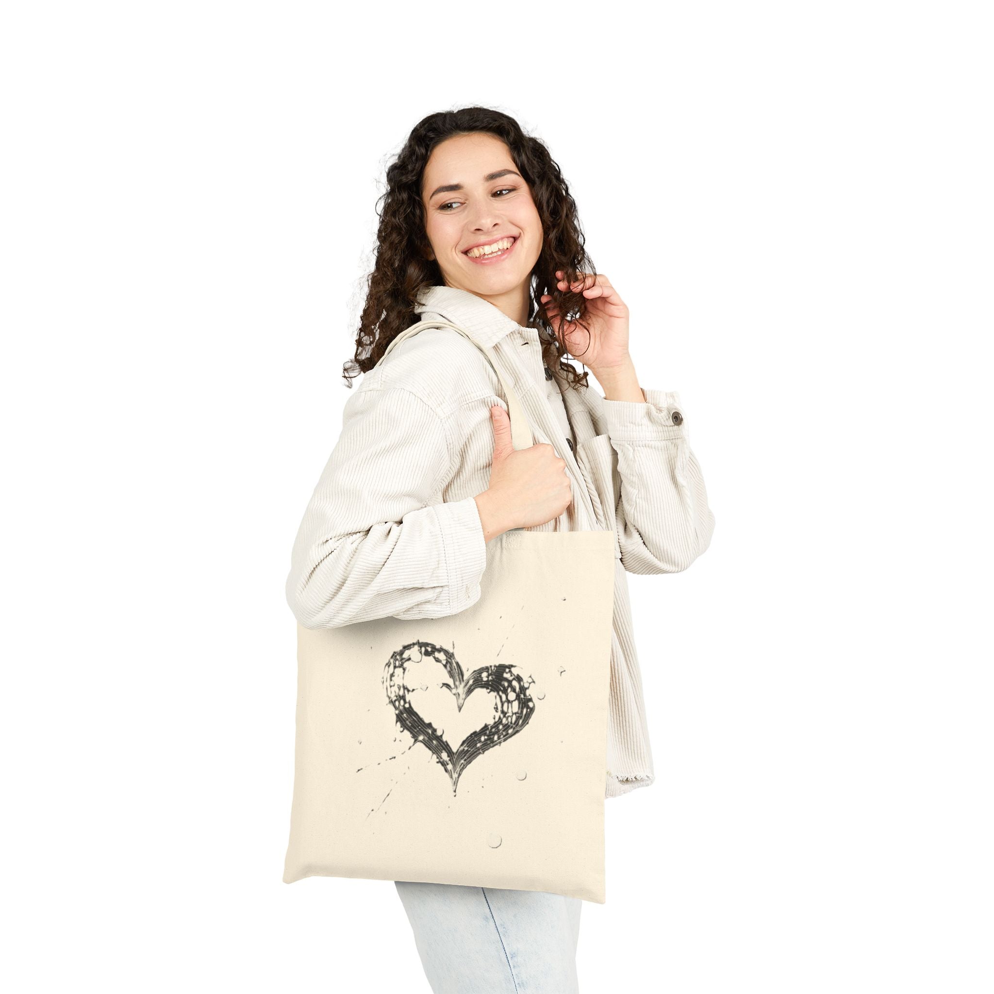 Heart Splash Cotton Canvas Tote Bag, Eco-Friendly Grocery Bag, Beach Tote, Love Gift, Everyday Carryall